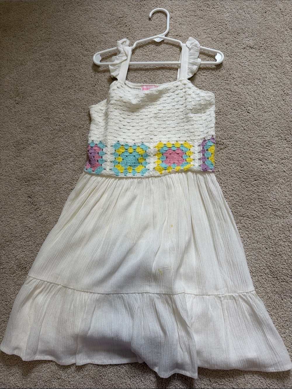 Design History- size 6 Girls White Sundress with Pastel Crochet Waistband